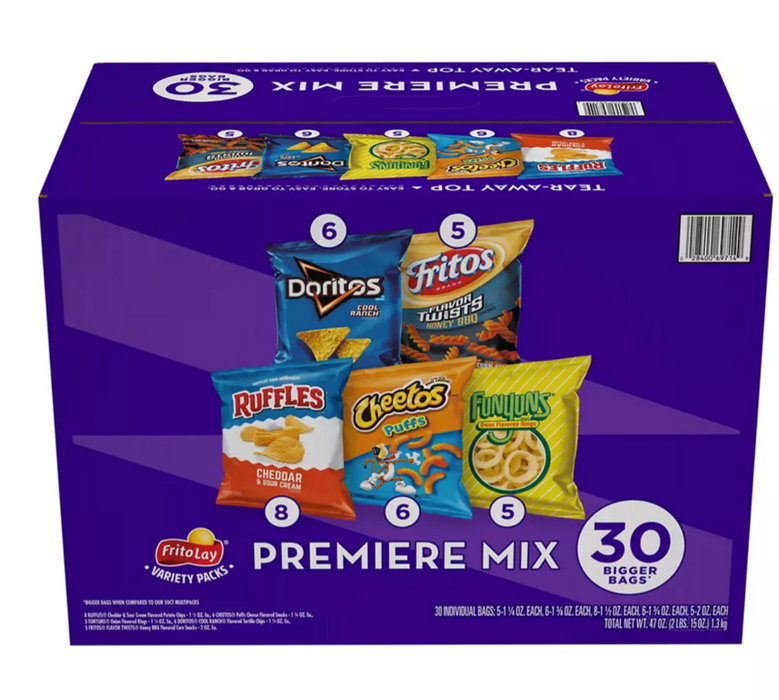 Frito-Lay Premier Mix Chips, Variety Pack , 30 ct