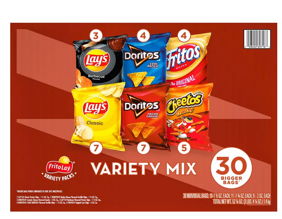 Frito-Lay Variety Mix Chips, Variety Pack , 30 ct