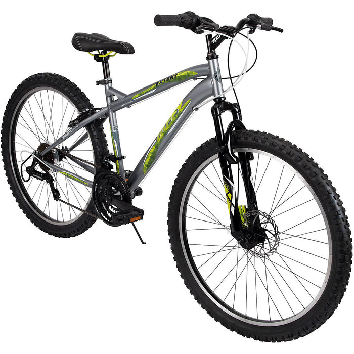 Huffy Extent 18-Speed Mountain Bike, Gray/Neon, 26 in