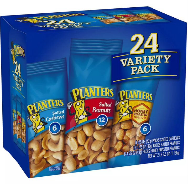 Planters Peanuts & Cashews, Variety Pack , 24 ct