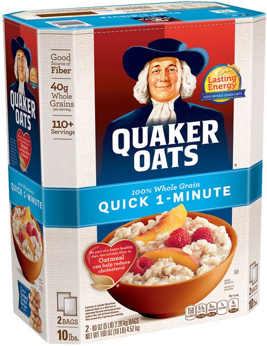 Quaker Oats, Quick 1-minute, 100% Whole Grain Oats, 2 bags - 5 lbs