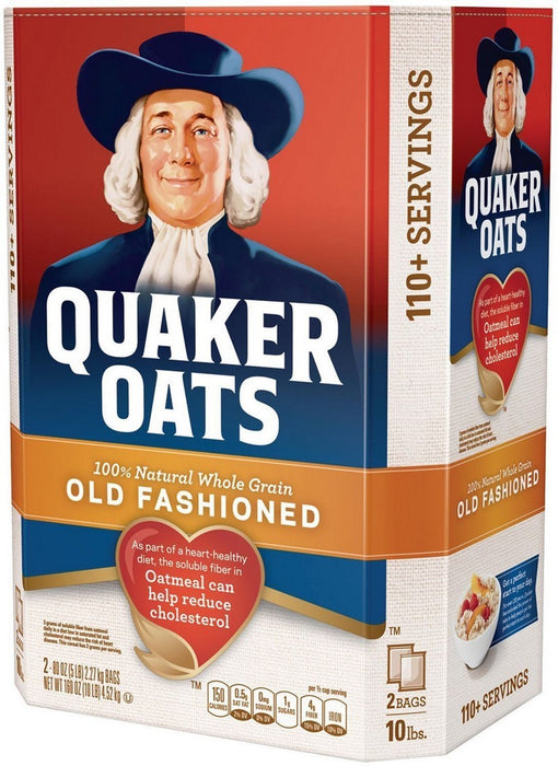 Quaker Oats 100% Natural Whole Grain Old Fashioned Oats, 2 x 5 lbs