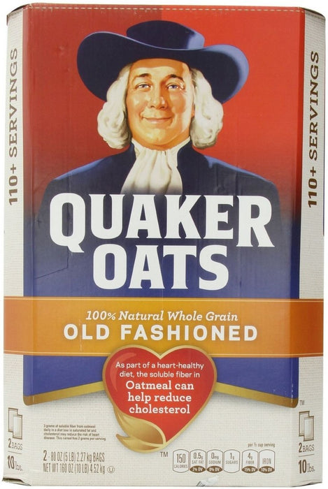 Quaker Oats 100% Natural Whole Grain Old Fashioned Oats, 2 x 5 lbs