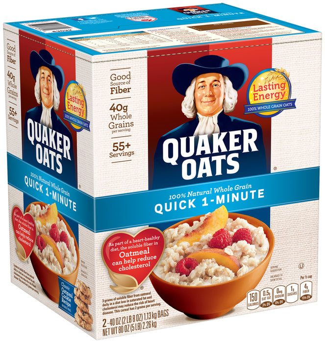 Quaker Oats, Quick 1-minute, 100% Whole Grain Oats, 2 pack - 40 oz