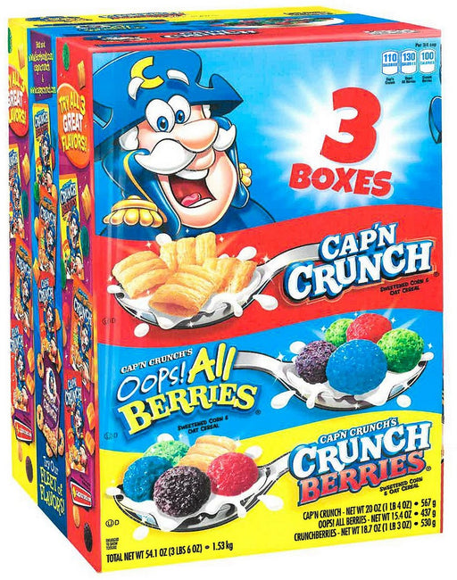 Cap'n Crunch Sweetened Corn & Oat Cereal Variety Pack, 54.1 oz