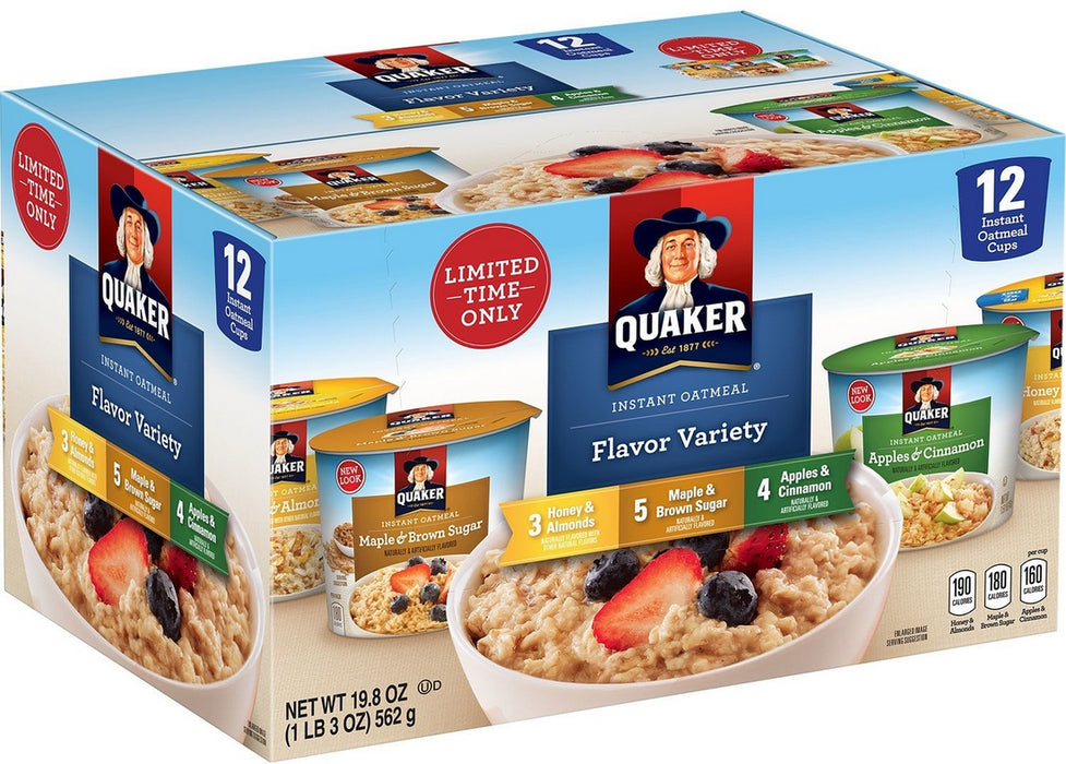 Quaker Instant Oatmeal Express Cups, Variety Pack, 12 ct