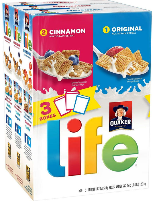 Quaker Life Multigrain Cereal, Variety Pack, 3 x 18 oz
