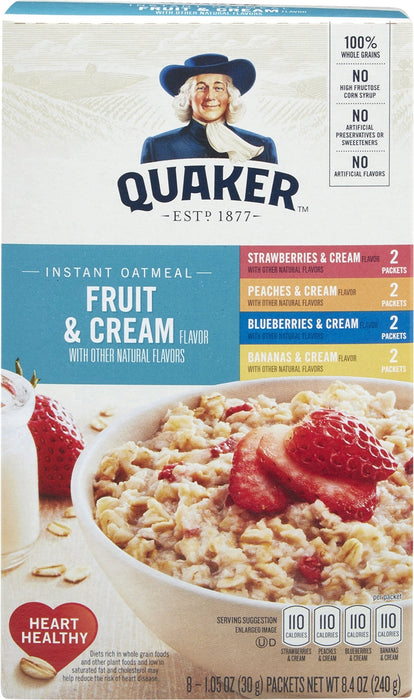 Quaker Instant Oatmeal, Fruit & Cream Variety Pack, 8 x 30 gr