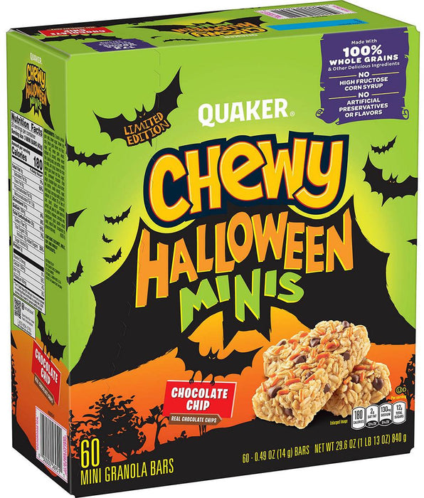 Quaker Chewy Halloween Minis Granola Bars, Chocolate Chip, 60 ct