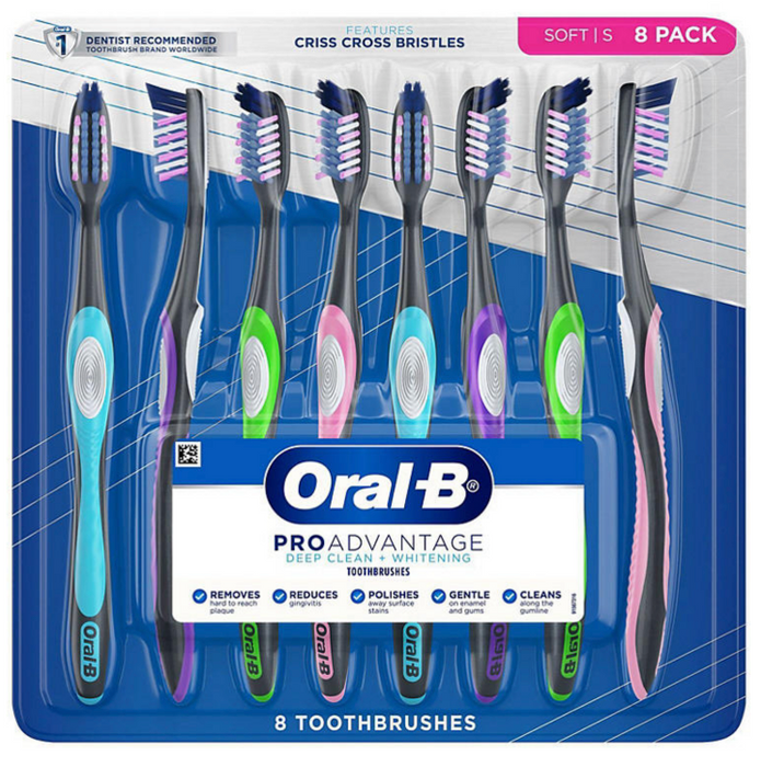 Oral-B Pro Advantage Deep Clean + Whitening Toothbrushes, Soft or Medium , 8 ct
