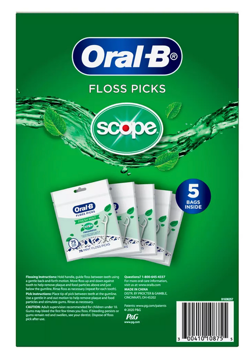 Oral-B Burst Of Scope Floss Picks, Fresh Mint , 375 ct