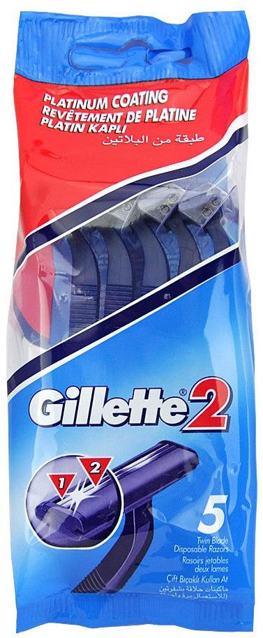 Gillette 2 Twin Blade Disposable Razors with Platinum Coating, 5 ct