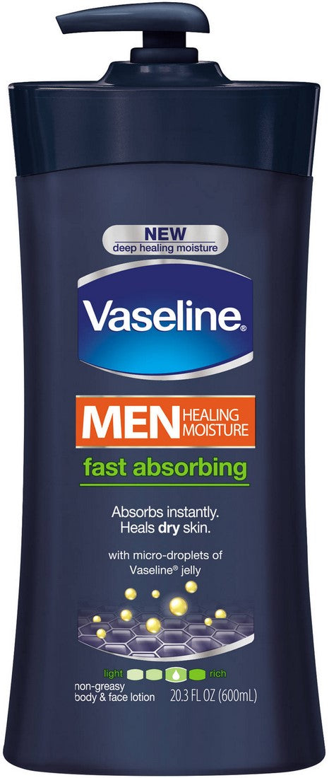 Vaseline Fast Absorbing Healing Moisture Lotion for Men, 20.3 oz