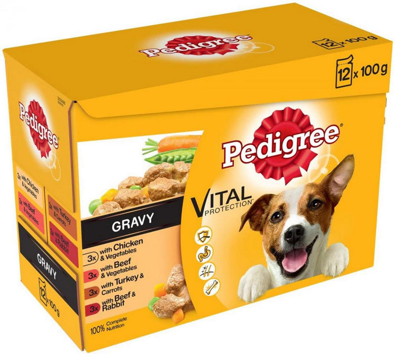 Pedigree Vital Protection 100% Complete Nutrition Dog Food Mixed Pouches, 12 x 100 gr