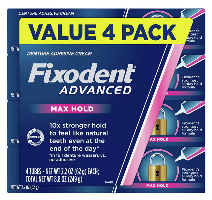 Fixodent Advanced Max Hold Denture Adhesive , 4 x 8.8 oz