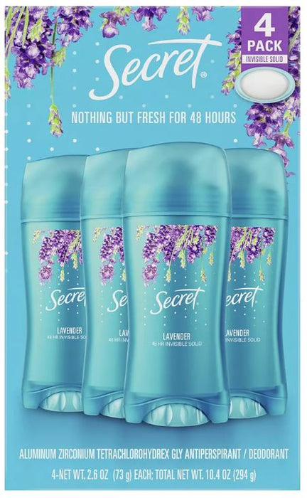 Secret Invisible Solid Antiperspirant & Deodorant, Lavender Scent , 4 x 2.6 oz