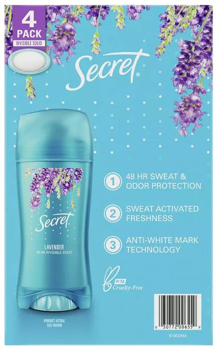 Secret Invisible Solid Antiperspirant & Deodorant, Lavender Scent , 4 x 2.6 oz