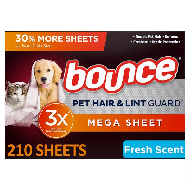 Bounce Pet Hair & Lint Guard Dryer Sheets, Fresh Scent , 210 ct