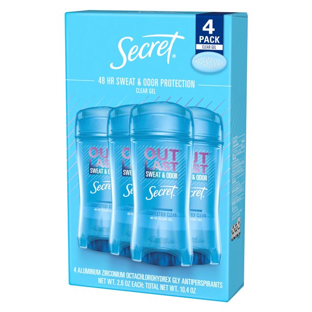 Secret Outlast Antiperspirant & Deodorant Clear Gel, Completely Clean, 4-Pack , 4 x 2.6 oz