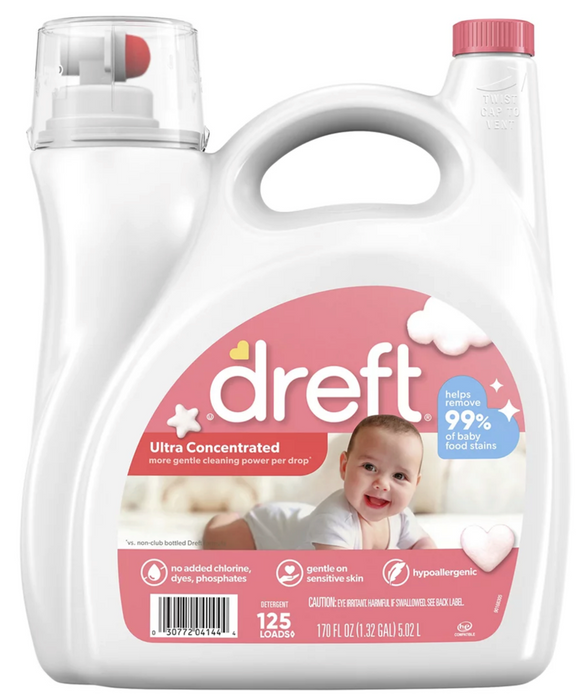 Dreft Ultra Concentrated Liquid Baby Laundry Detergent, 125 Loads , 170 oz