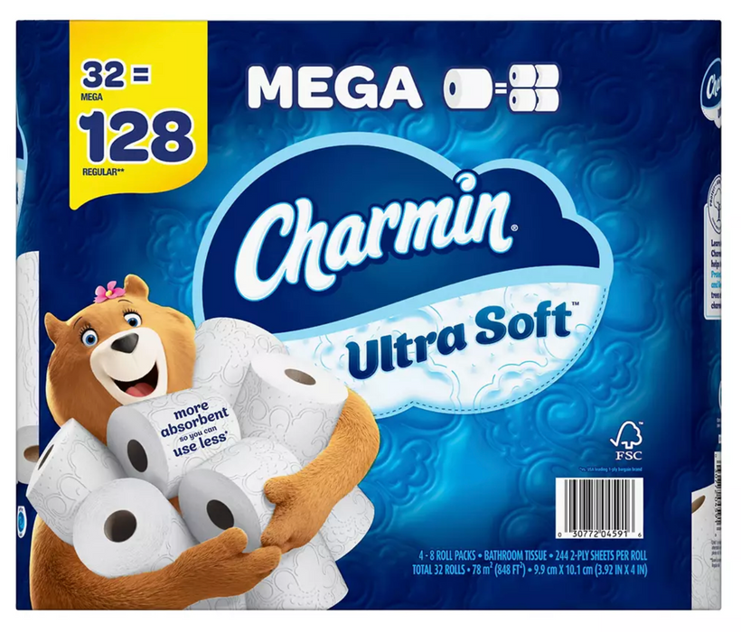Charmin Ultra Soft Mega Toilet Paper, 244 2-Ply Sheets , 32 ct