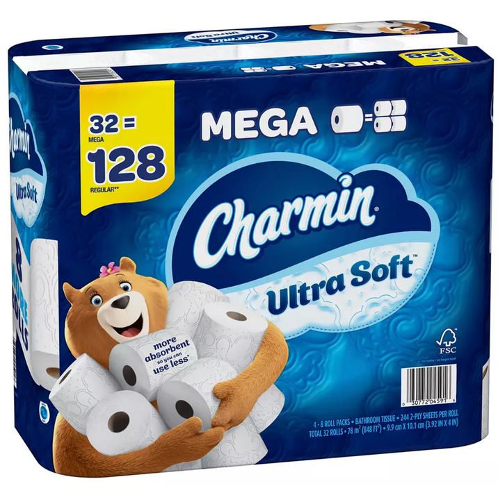 Charmin Ultra Soft Mega Toilet Paper, 244 2-Ply Sheets , 32 ct