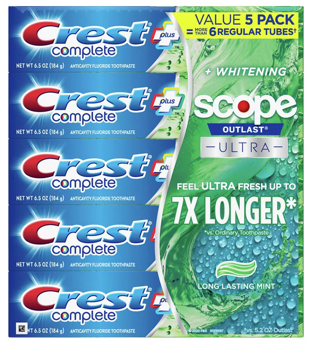 Crest Complete Plus Scope Outlast Ultra Toothpaste, 5-Pack , 5 x 6.3 oz