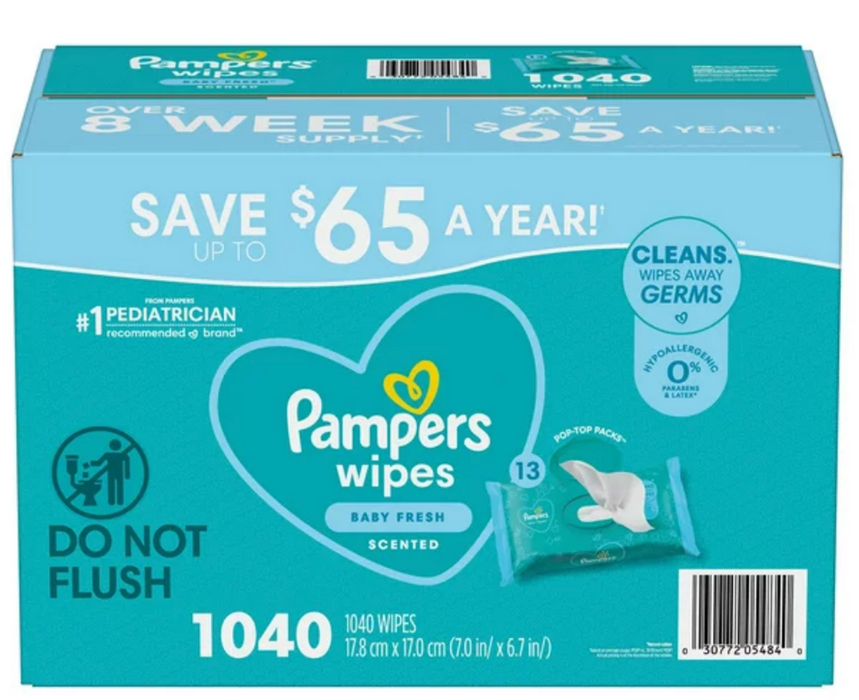 Pampers Baby Clean Frangrance Free Wipes, Fresh Scent , 1040 ct