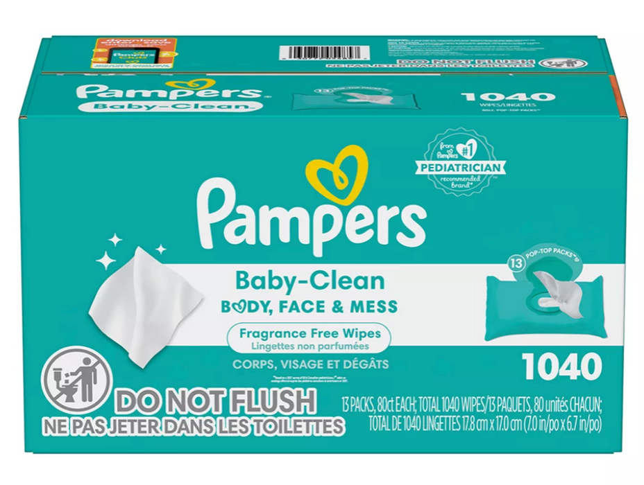 Pampers Baby Clean Fresh Scented Wipes, 1040 ct