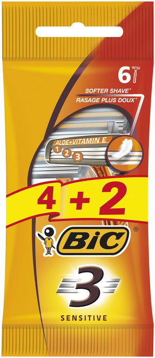 Bic Disposable Shavers for Sensitive Skin with Aloe and Vatamin E, 6 ct