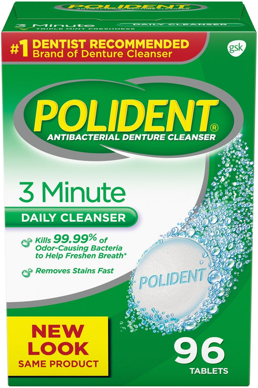 Polident Antibacterial Daily Denture Cleanser Tablets, 2 x 96 ct