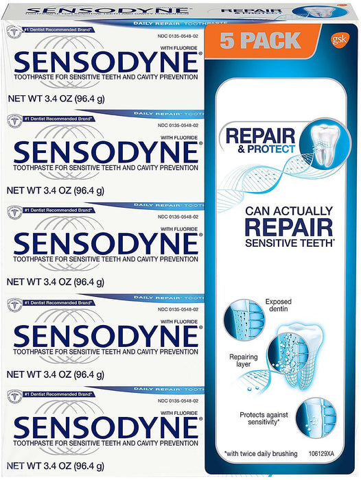 Sensodyne Repair & Protect Toothpaste, Value Pack, 5 x 3.4 oz