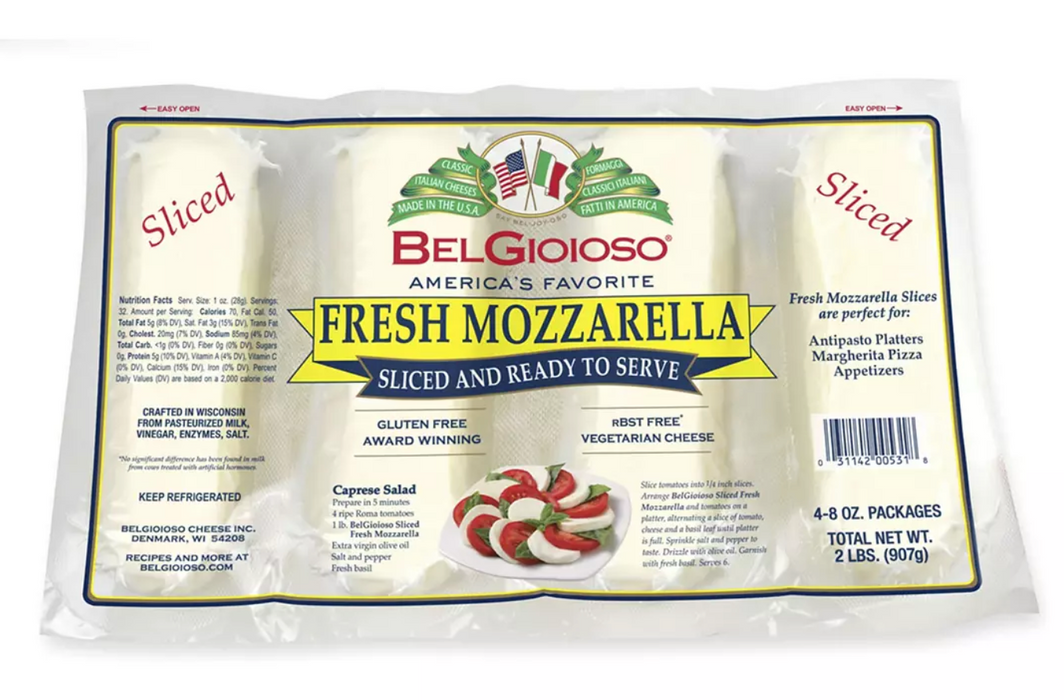 Belgioiso Fresh Sliced Mozzarella Cheese, 4-Pack , 4 x 8 oz