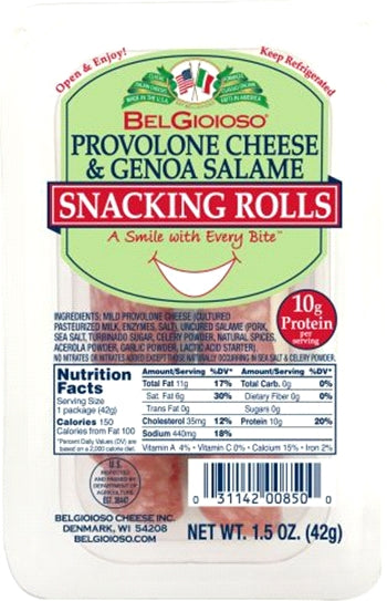 Belgioioso Provolone Cheese & Genoa Salame Snacking Rolls, 1.5 oz