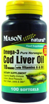 Mason Natural Cod Liver Oil Tablets, 10 Minums, 100 ct