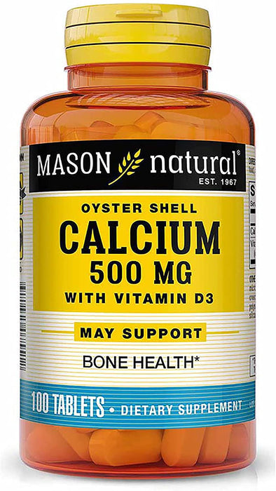 Mason Natural Oyster Shell Calcium, 500 MG With Vitamin D3 , 100 ct