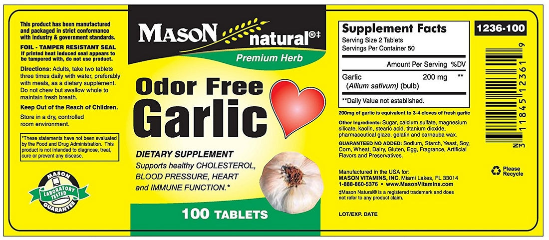 Mason Natural Odor Free Garlic-X Herbal Supplement Tablets, 100 ct