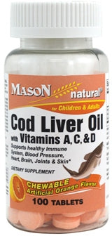 Mason Natural Cod Liver Oil, Orange Flavor Chewables, 100 ct