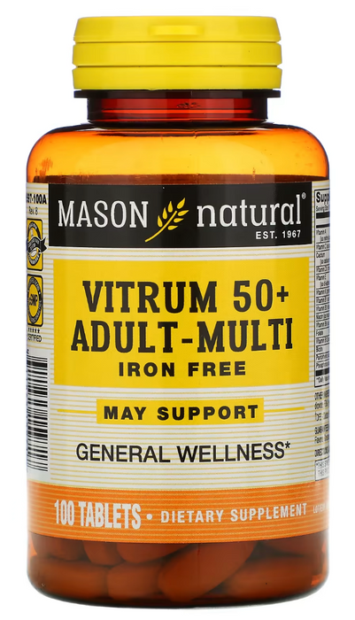 Mason Natural 50+ Adult Vitrum Iron-Free General Wellness Vitamins , 100 ct