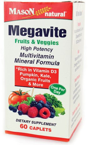 Mason Natural  Megavite Fruits & Veggies High potency Multivitamin & Mineral Formula Capsules, 60 ct