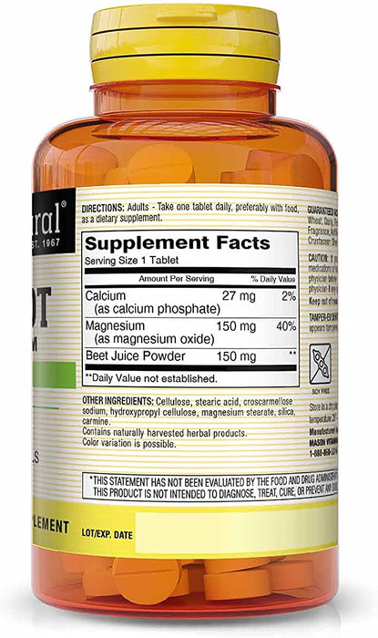 Mason Natural Beet Root With Magnesium Vitamins Tablets, 100 ct