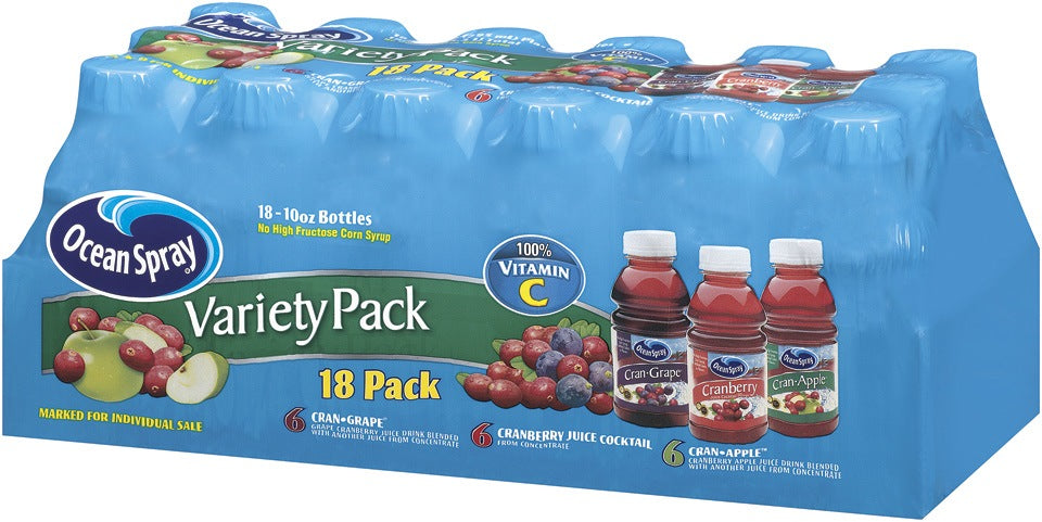 Ocean Spray Juice Beverage Variety Pack, 18 x 10 oz
