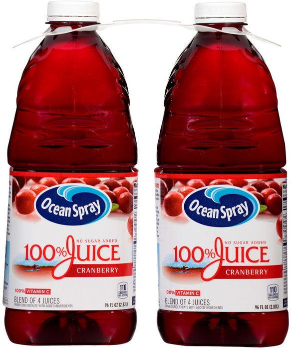 Ocean Spray 100% Cranberry Juice, Value Pack, 2 x 2.83 L