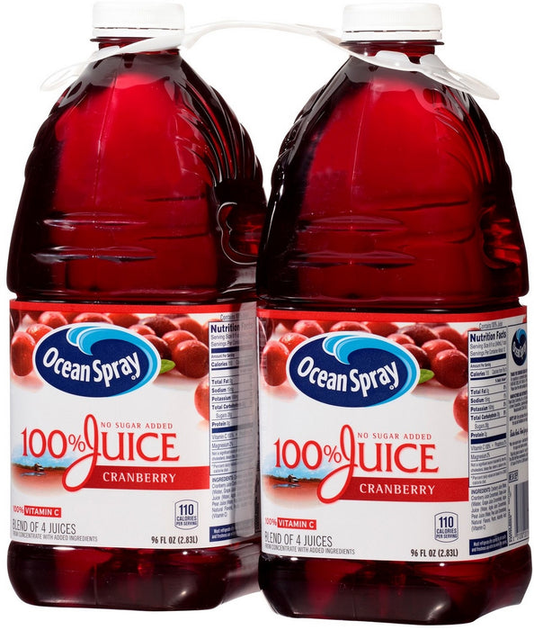 Ocean Spray 100% Cranberry Juice, Value Pack, 2 x 2.83 L