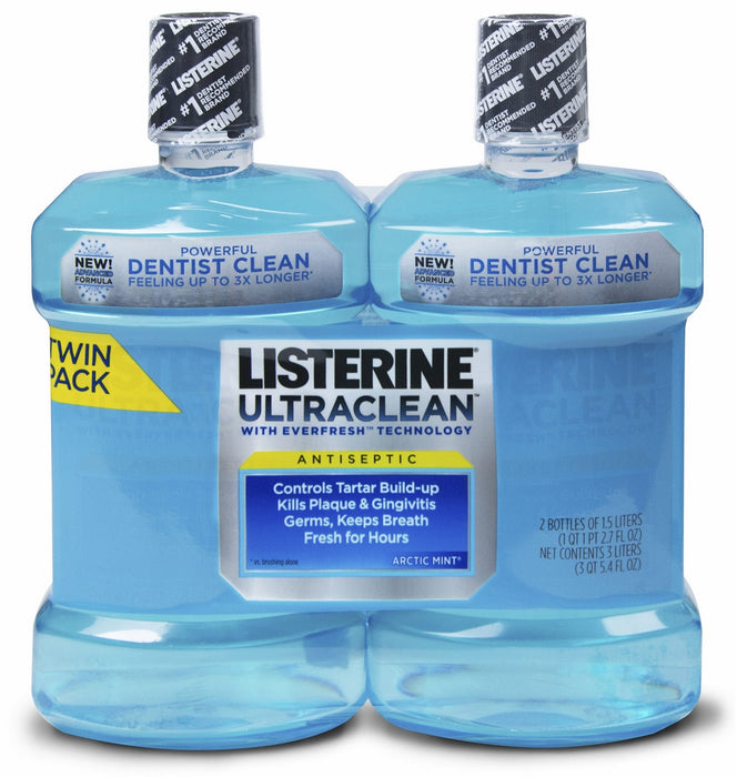 Listerine UltraClean AntiSeptic Mouthwash, Arctic Mint Value Pack, 2 x 1.5 L