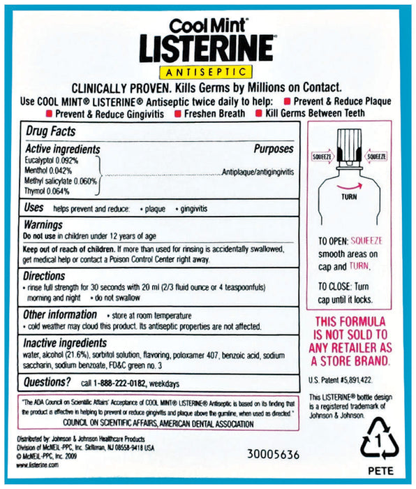 Listerine Cool Mint Antiseptic Mouthwash, 2 x 1.5 L