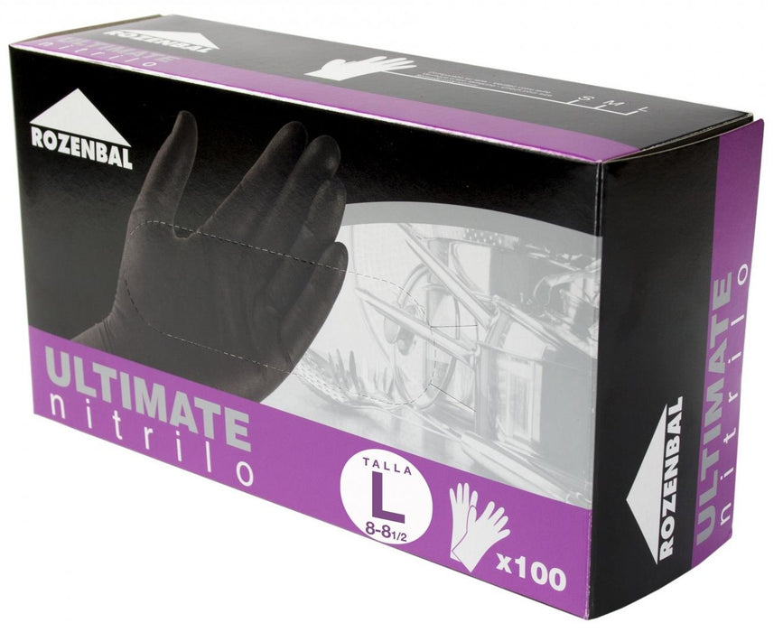 Rozenbal Ultimate Nitrilo Black Disposable Gloves, Large, 100 ct