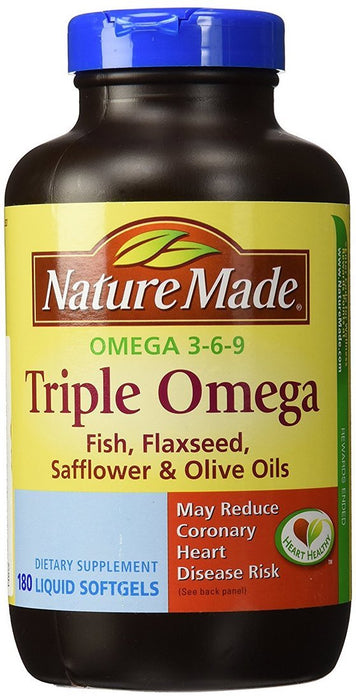 Nature Made Triple Omega Dietary Supplement Liquid Softgels, 180 ct