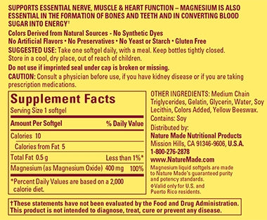 Nature Made 400 mg Magnesium Dietary Supplement Liquid Softgels, 150 ct