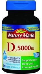 Nature Made High Potency Vitamin D3, 5000 IU, 220 ct